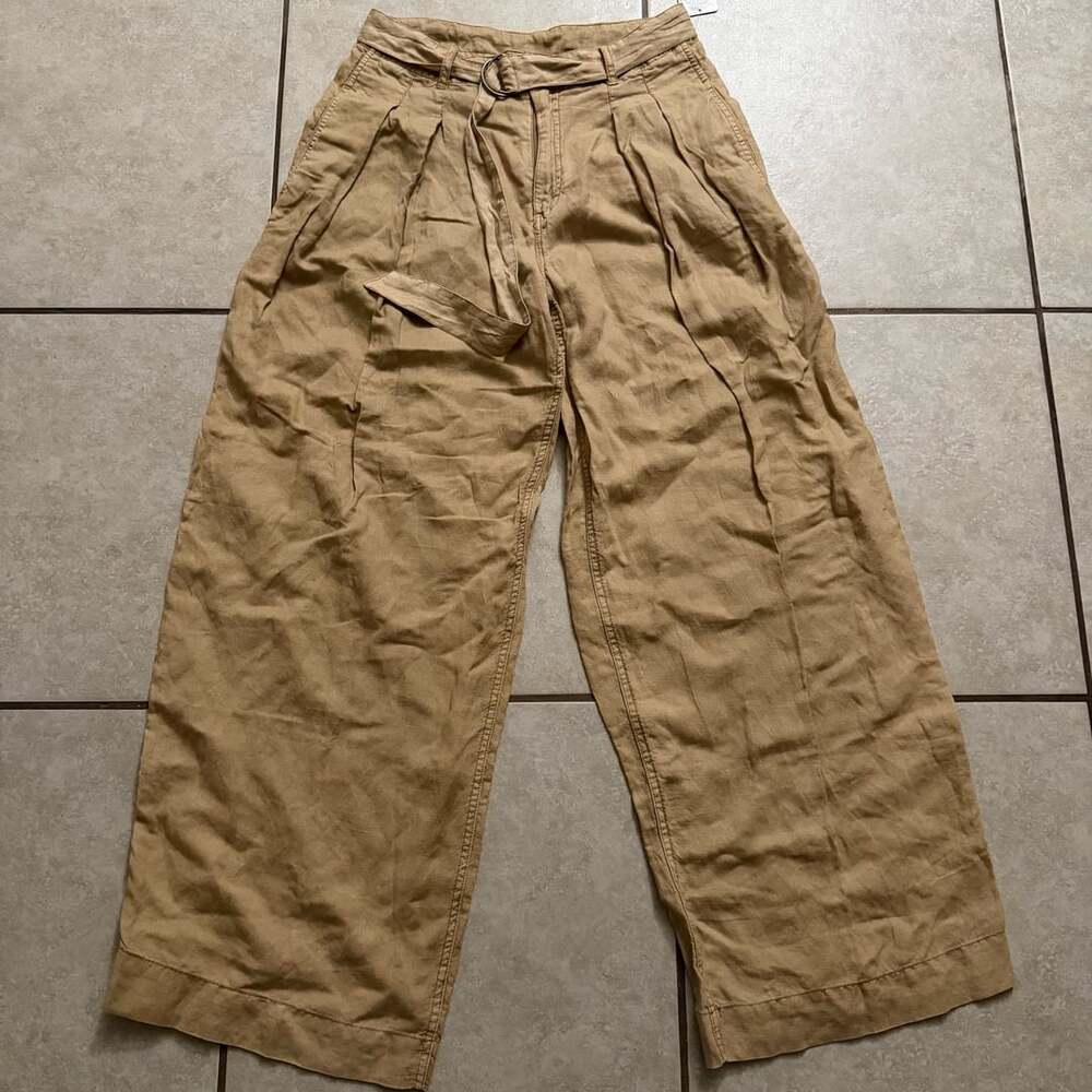 NWT Free People Wide Leg Linen Pants Tan Belted Pleated size 6